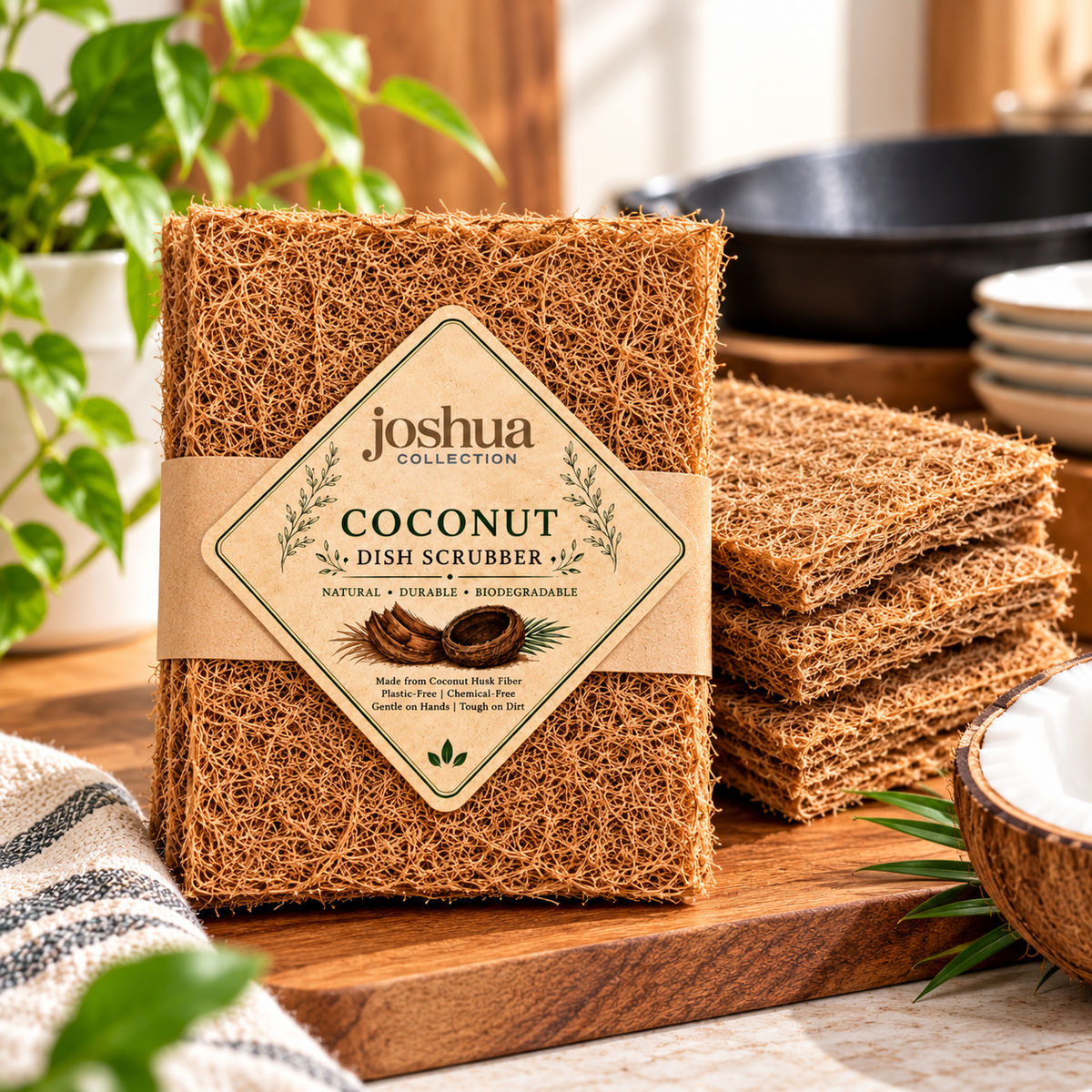 Natural Coconut Coir Dish Scrubber Set of 6 – Eco-Friendly Kitchen Cleaning Pads