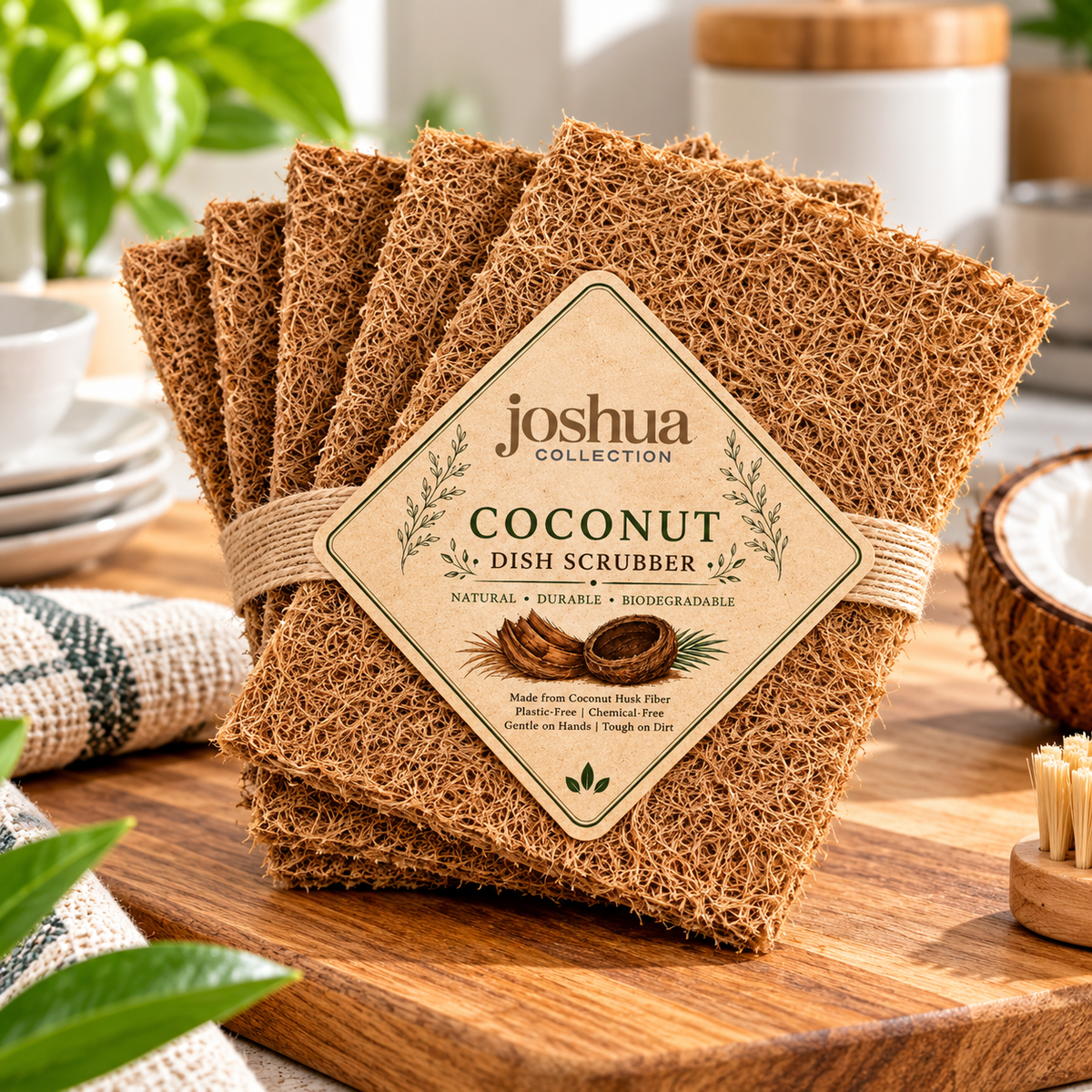 Natural Coconut Coir Dish Scrubber Set of 6 – Eco-Friendly Kitchen Cleaning Pads