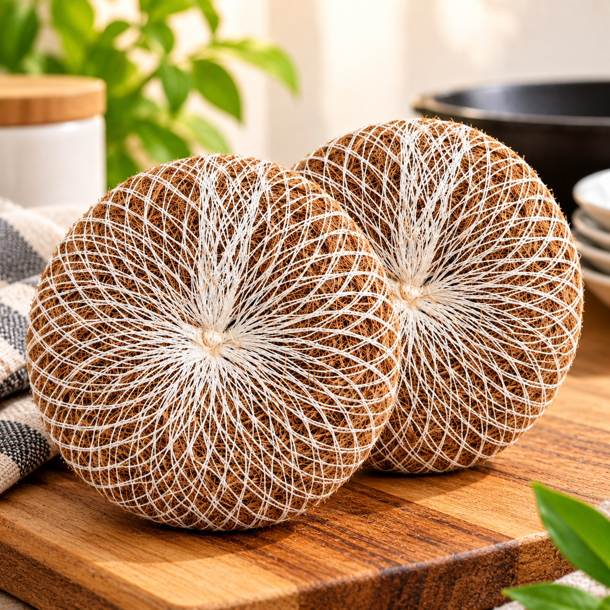 Natural Coconut Coir Dish Scrubber Set of 2 – Eco-Friendly Kitchen Scrubber Pack