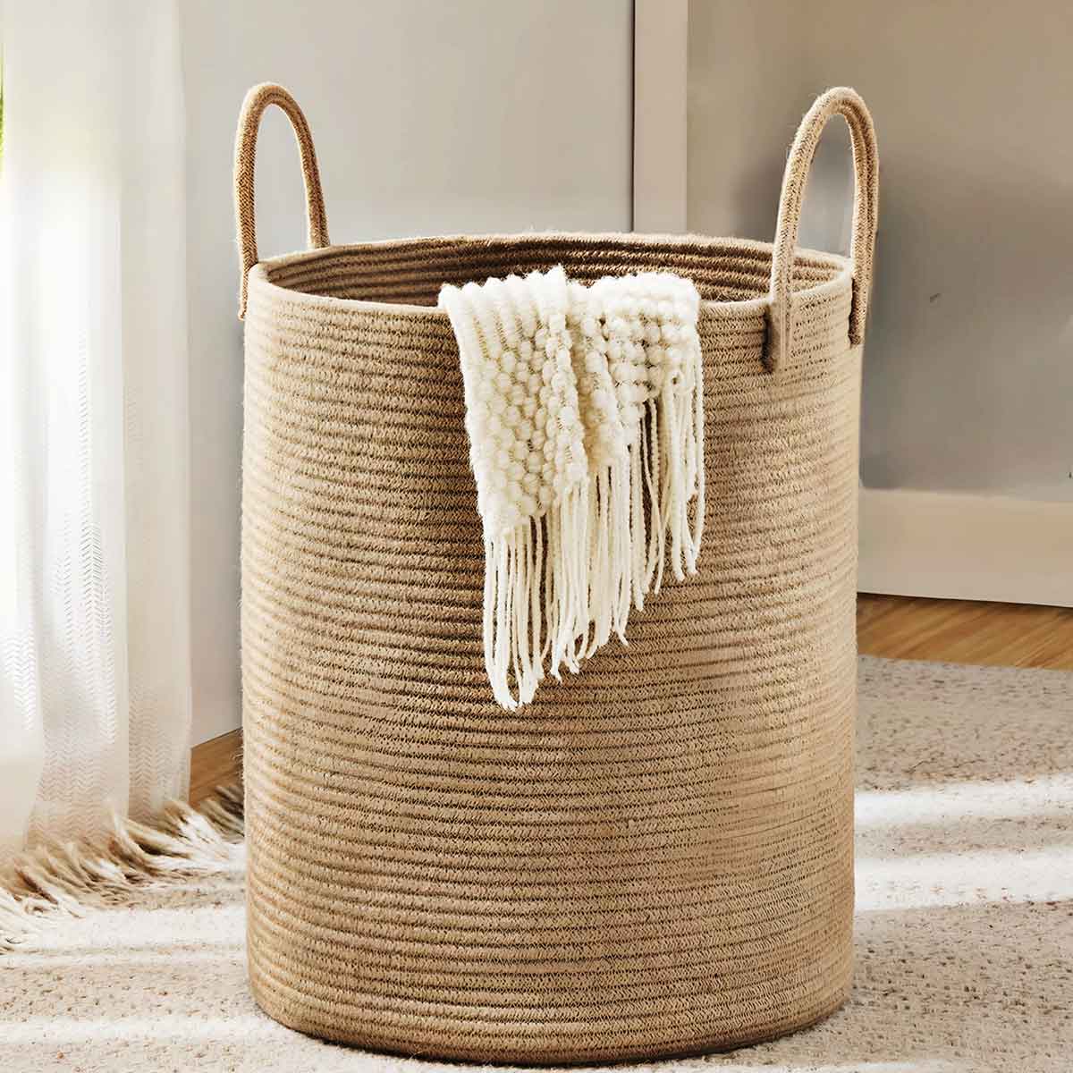 Large Jute Rope Laundry Hamper Basket with Handles