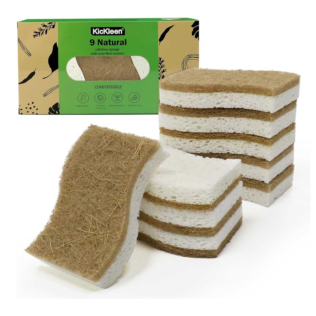 9 Pack Biodegradable Natural Kitchen Sponge