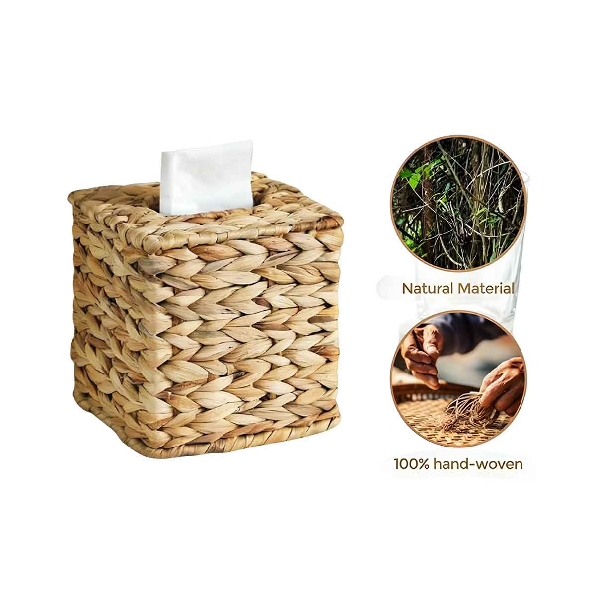 Handwoven Water Hyacinth Tissue Box Cover